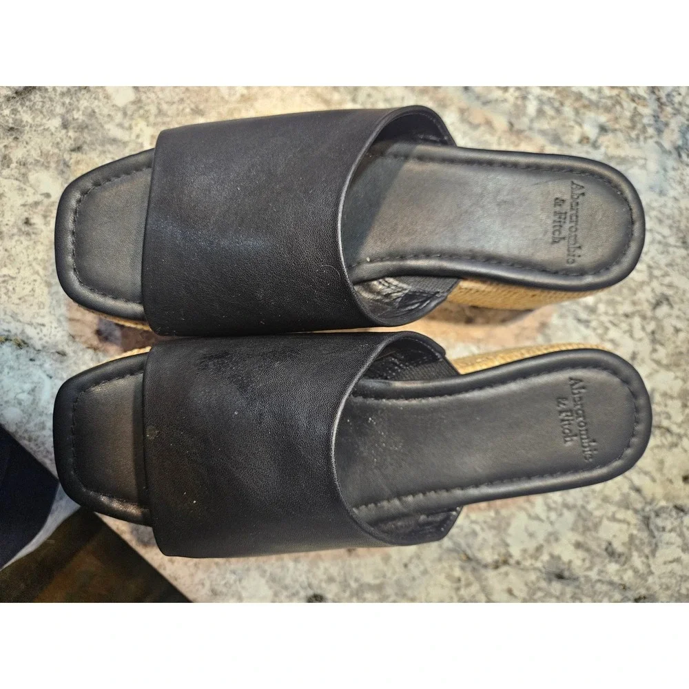 Abercrombie & Fitch Womns Black Raffia Platform Wedge  Sandals Size 7.5 Ky Derby - Picture 3 of 5